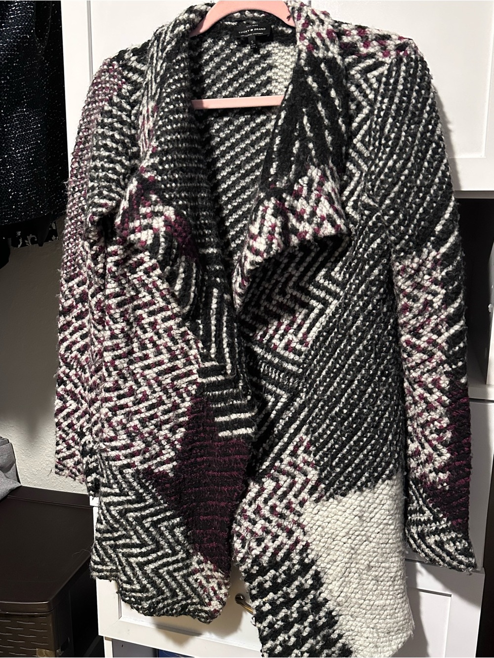 Lucky Brand Wool Blend Patchwork Waterfall Cardigan Sweater Women’s Size Small